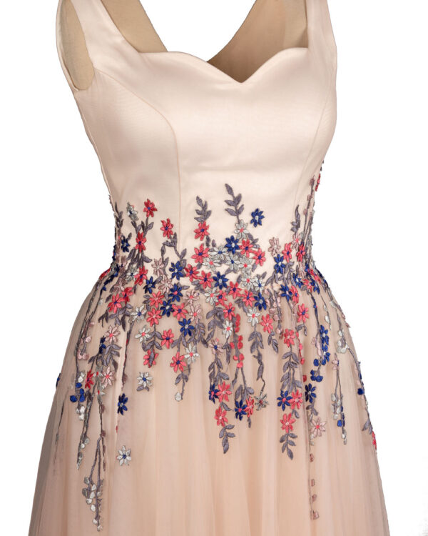 Satan Top Dress with flowers Embroidered Tulle Bottom