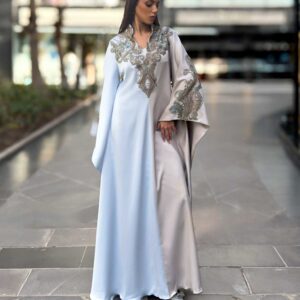 Embroidered Bi-Tone Wide-Sleeved Abaya – A Fusion of Elegance & Modesty