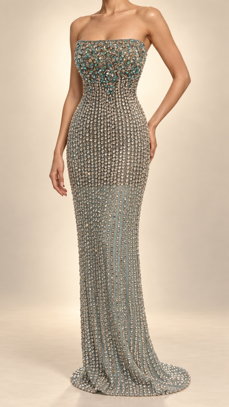 Icy Aqua Crystal Couture Gown