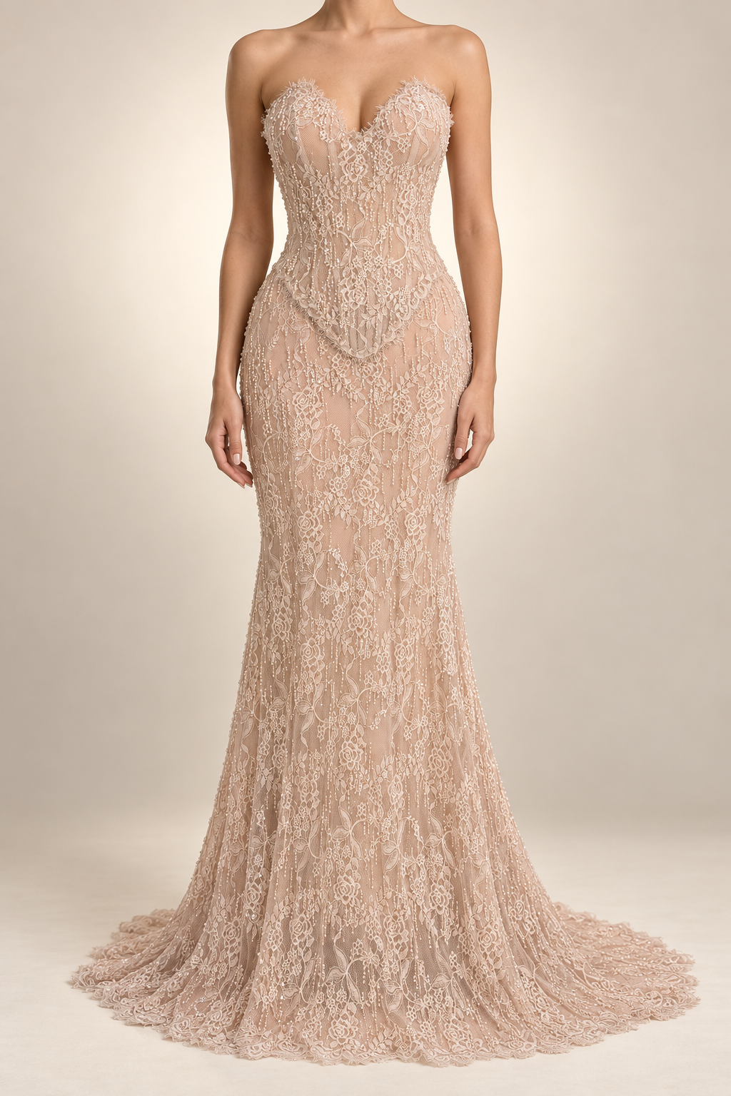 Blush Lace Mermaid Gown - Image 3
