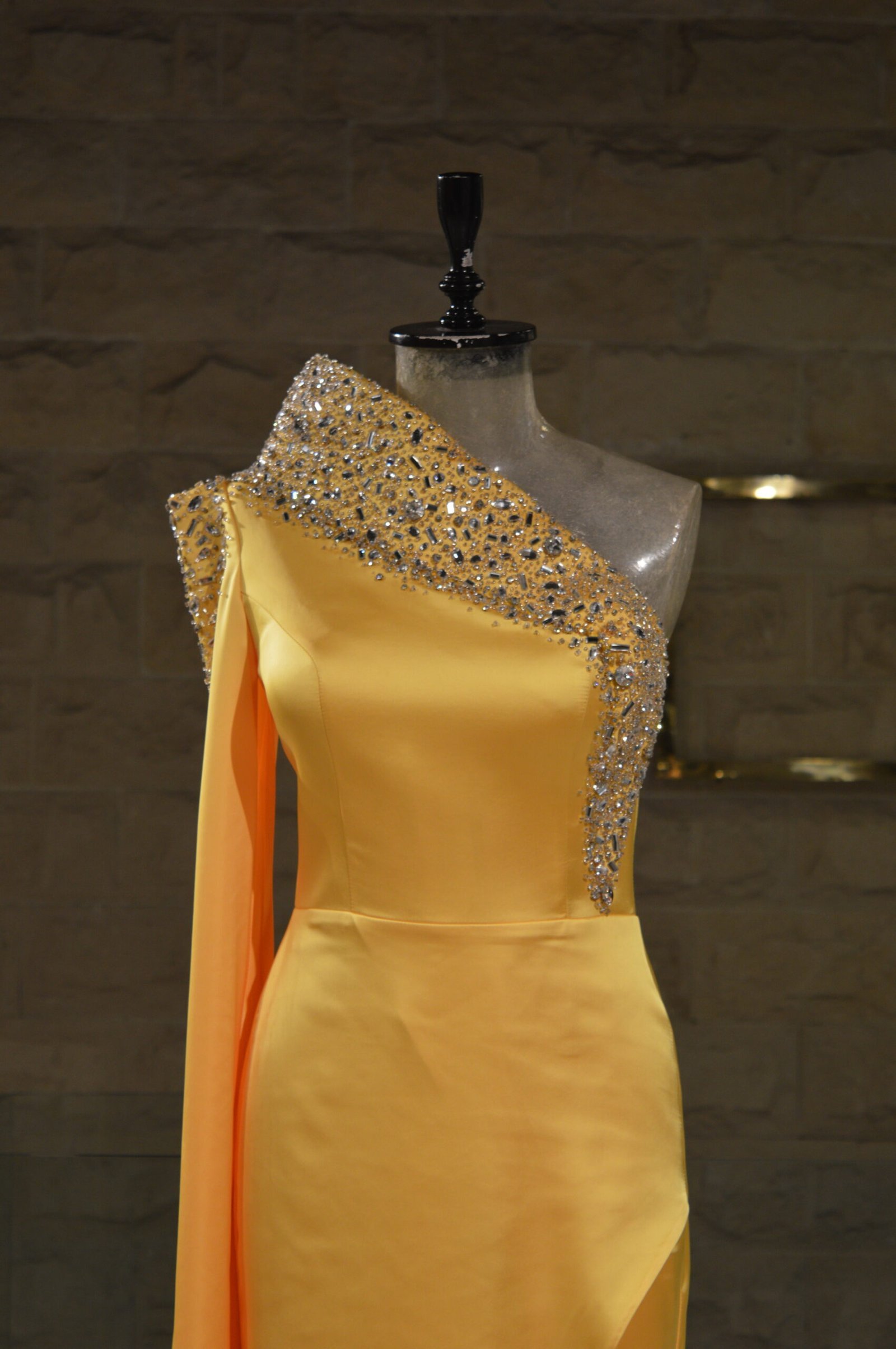 Beaded One-Shoulder Yellow Dress - Image 2