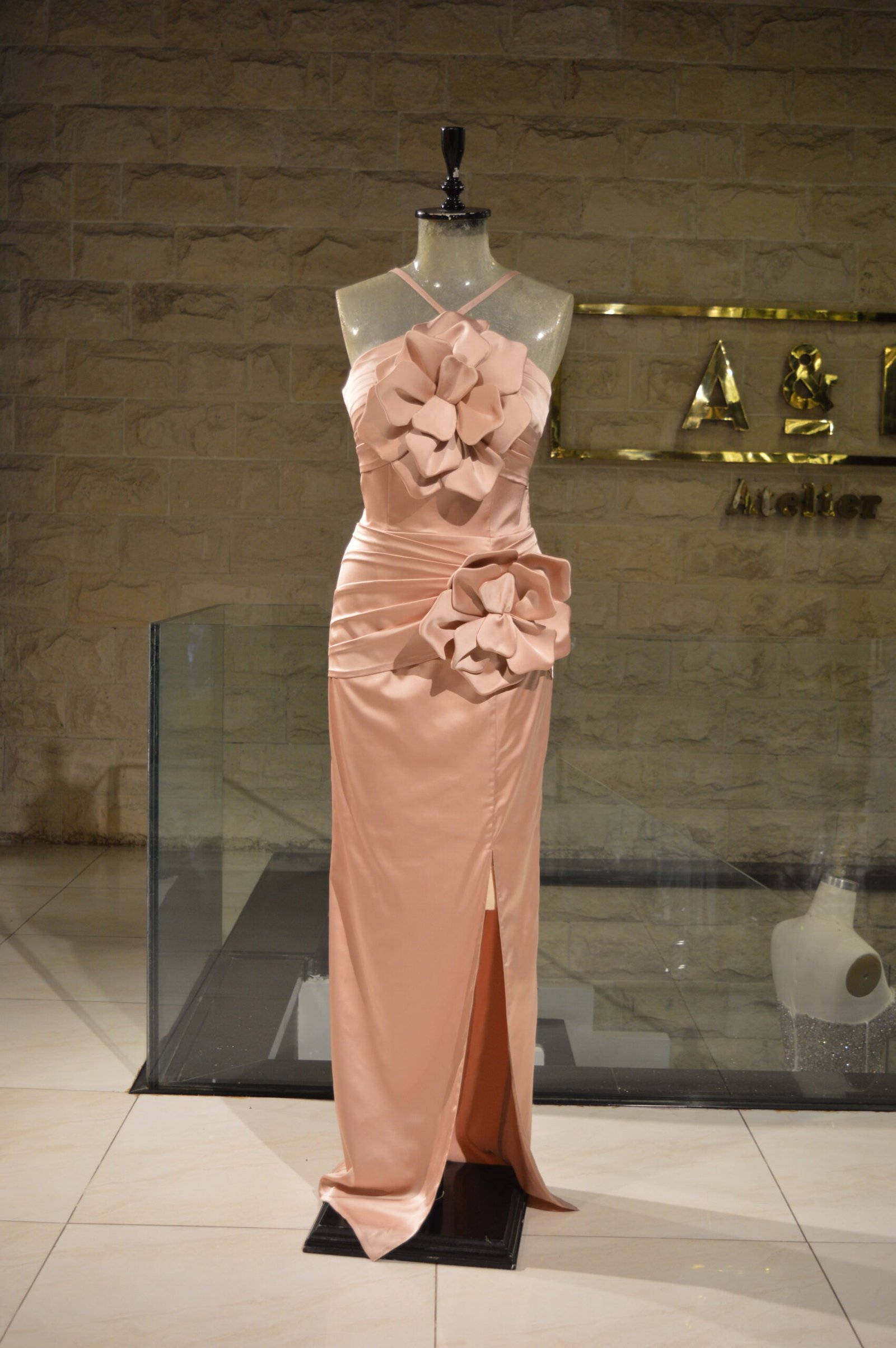 Sleeveless Pink Dress with Floral Accents