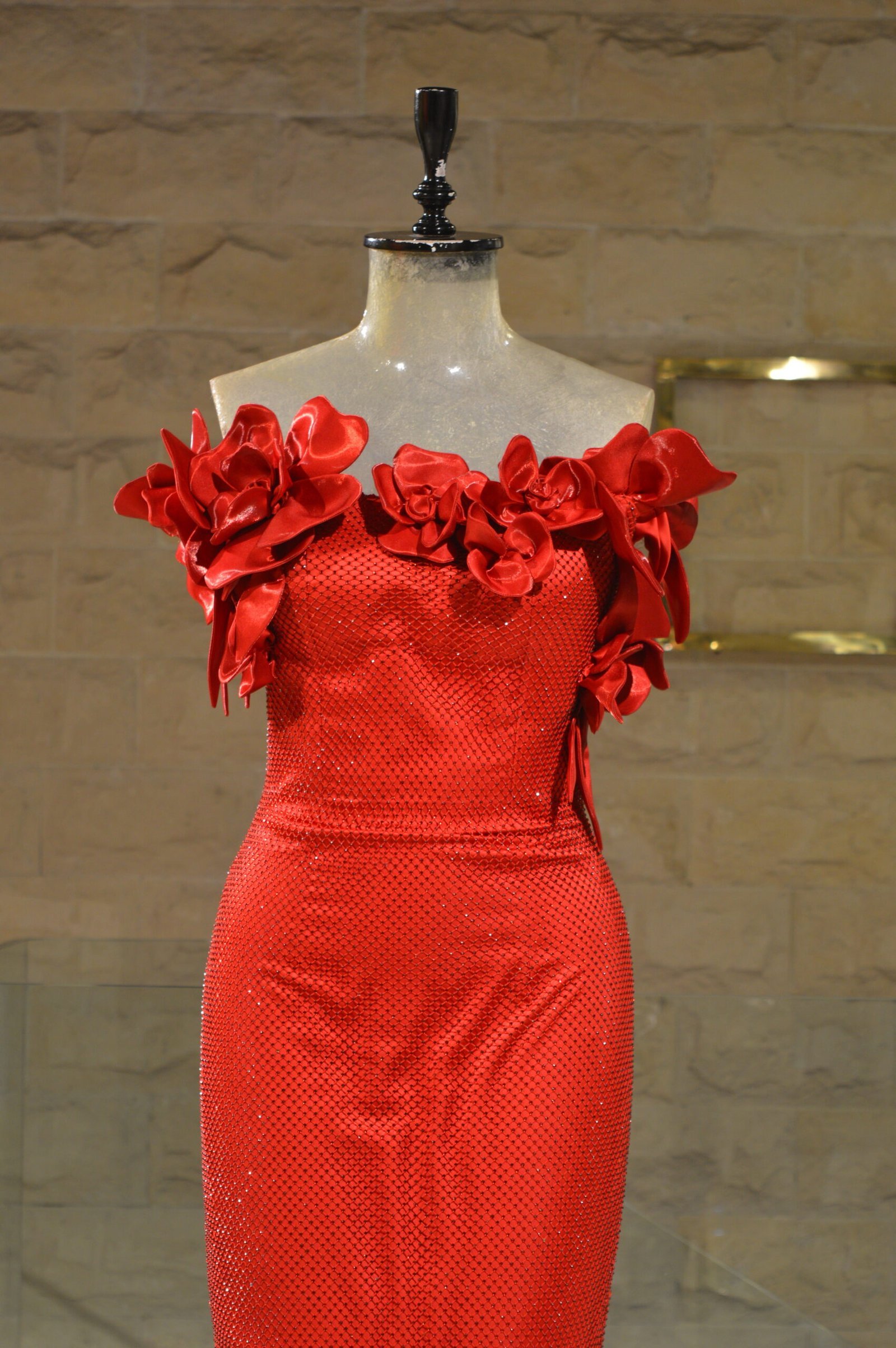 Sleeveless Red Dress with Floral Collar