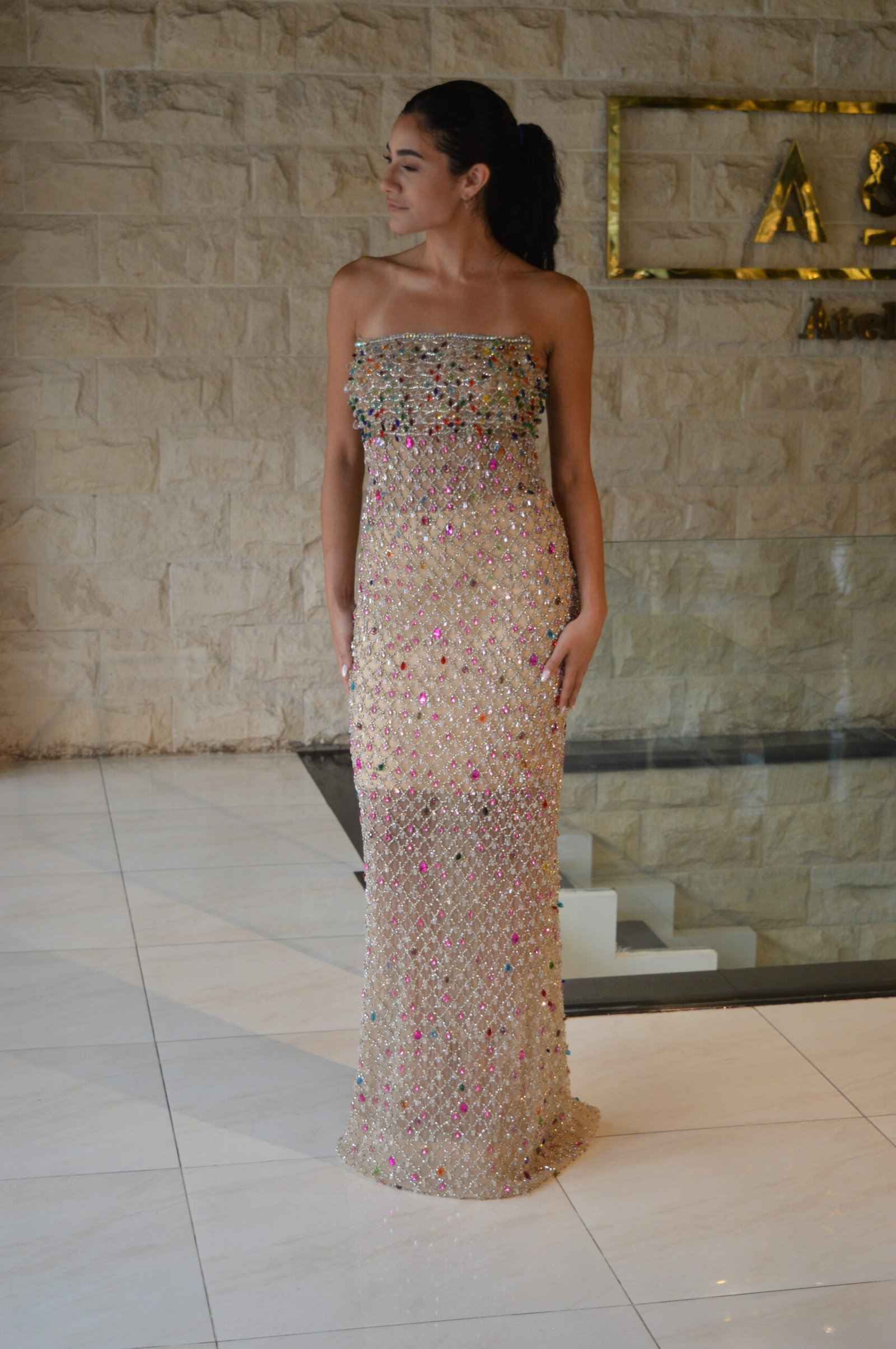 Embroidered Handmade Beige Dress