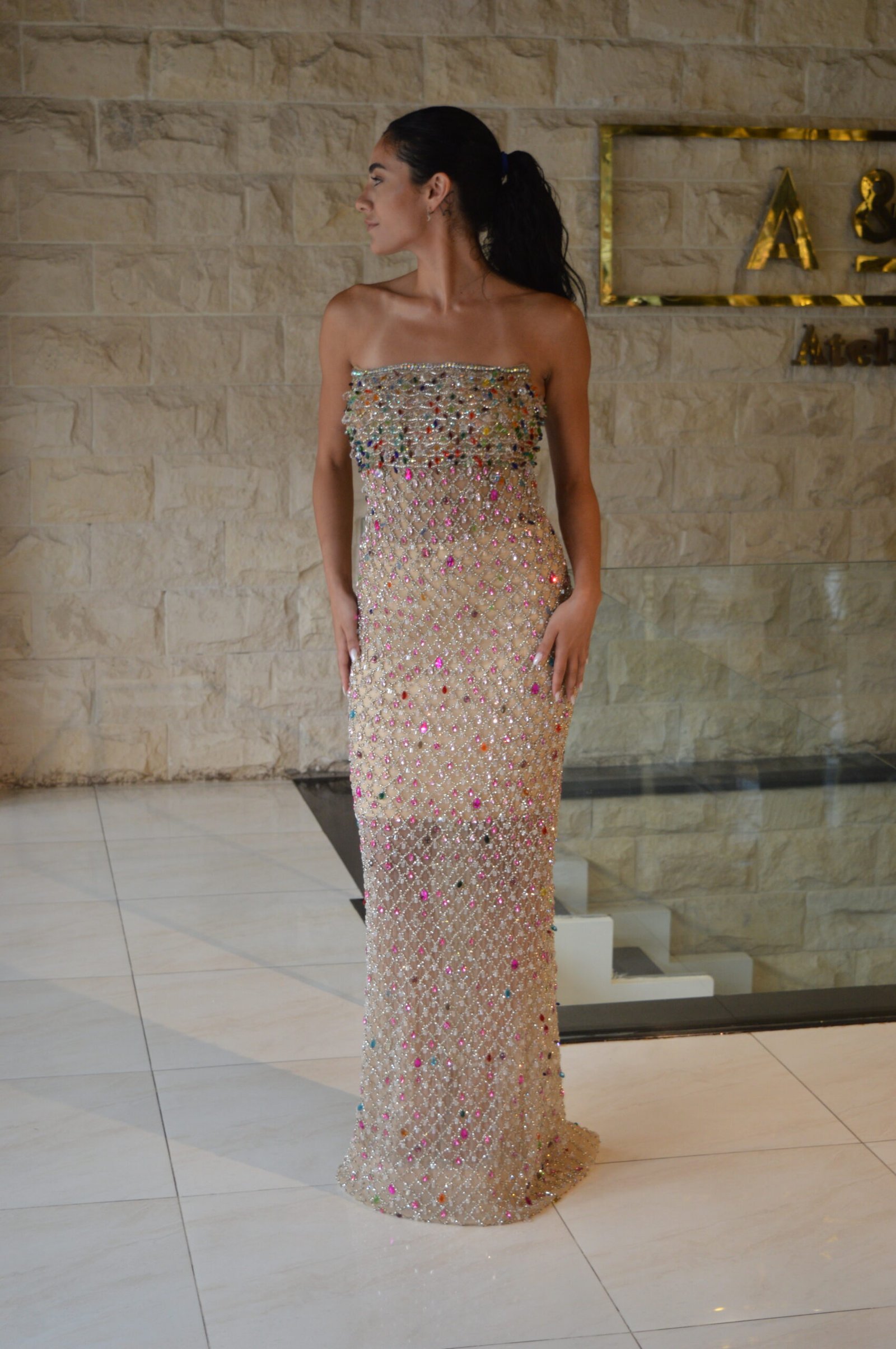 Embroidered Handmade Beige Dress - Image 4