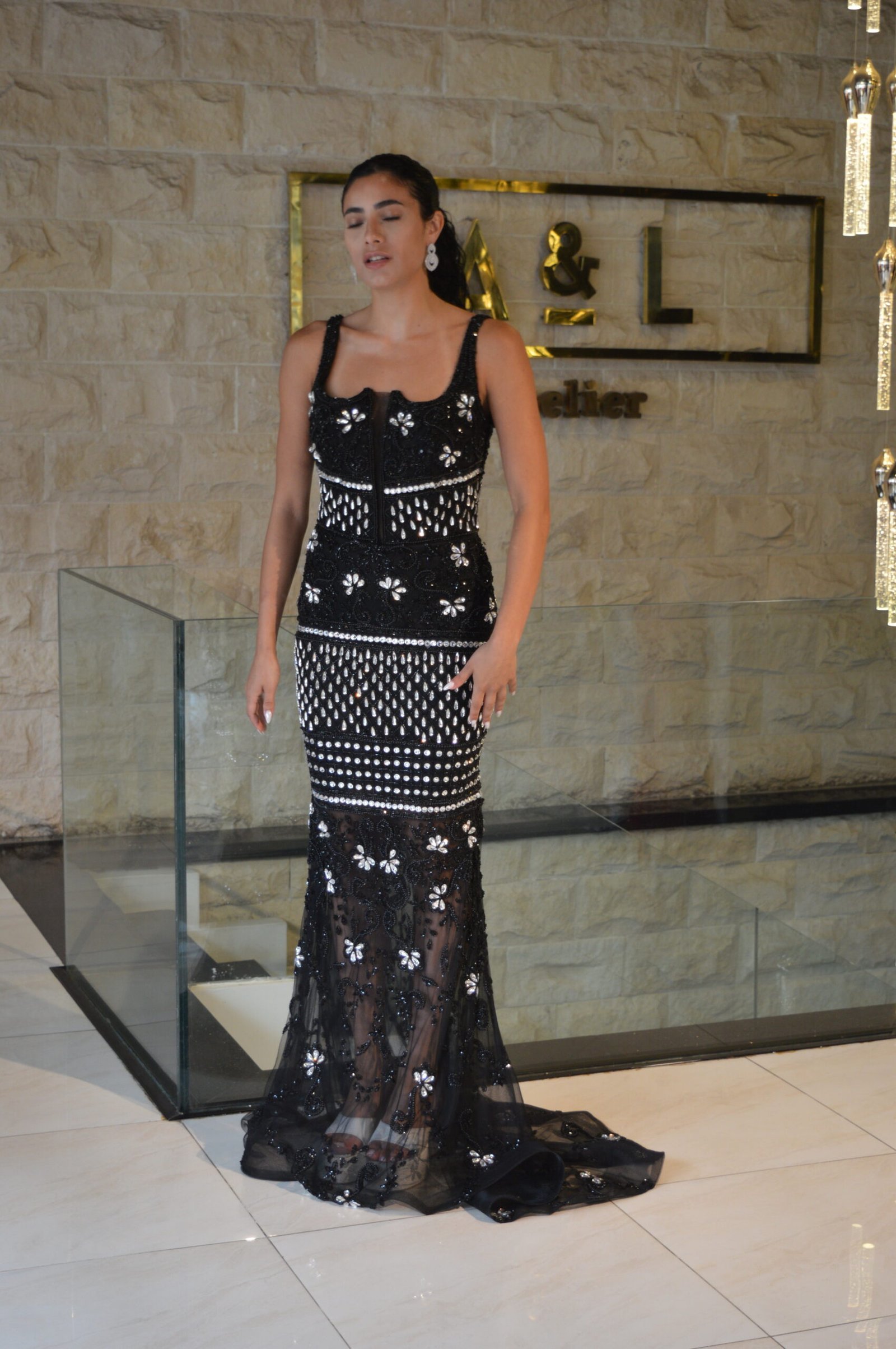 Sleeveless Handmade Beaded Black Dress - Image 6