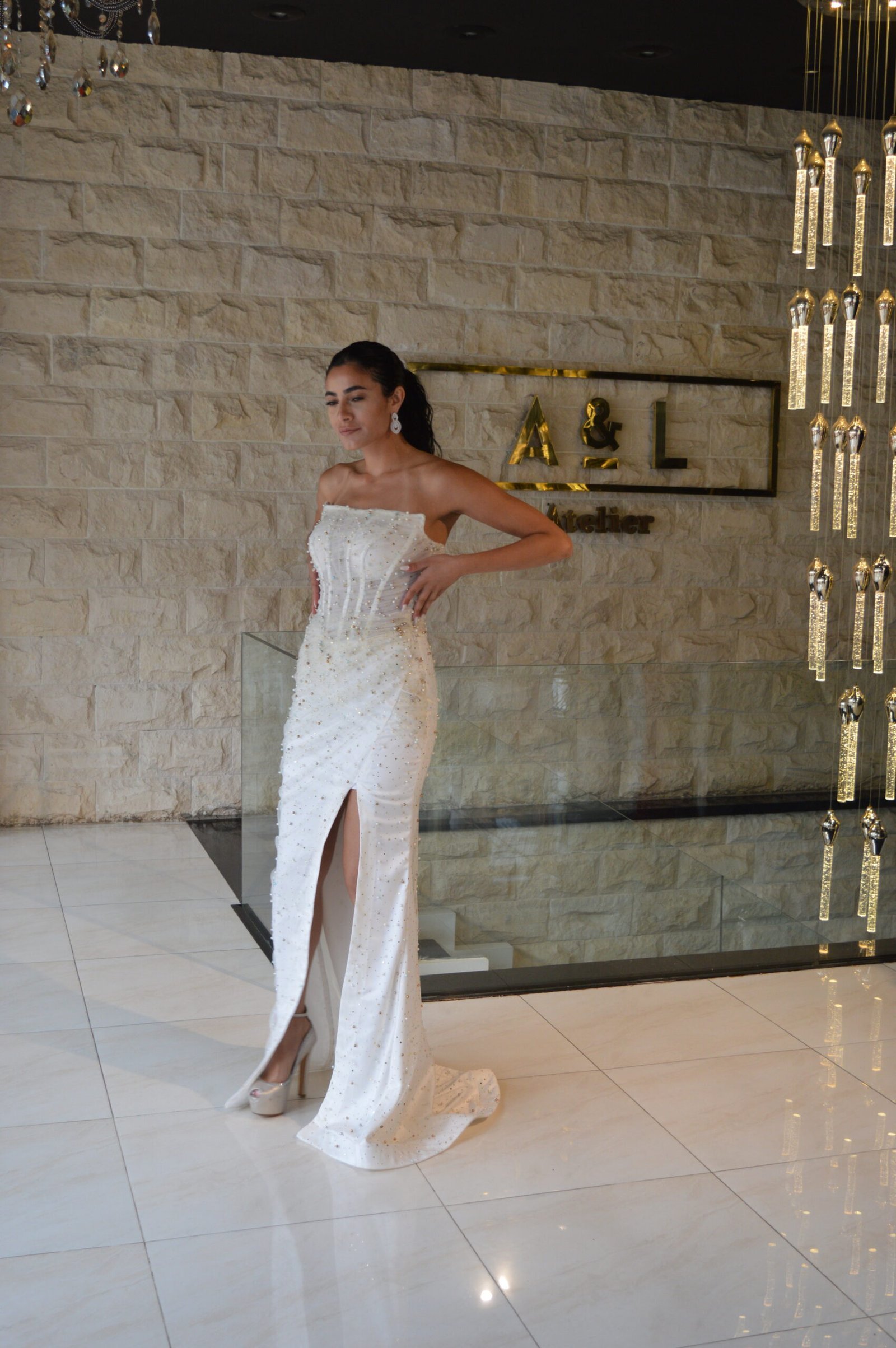 Beaded Strapless White Dress - Image 2