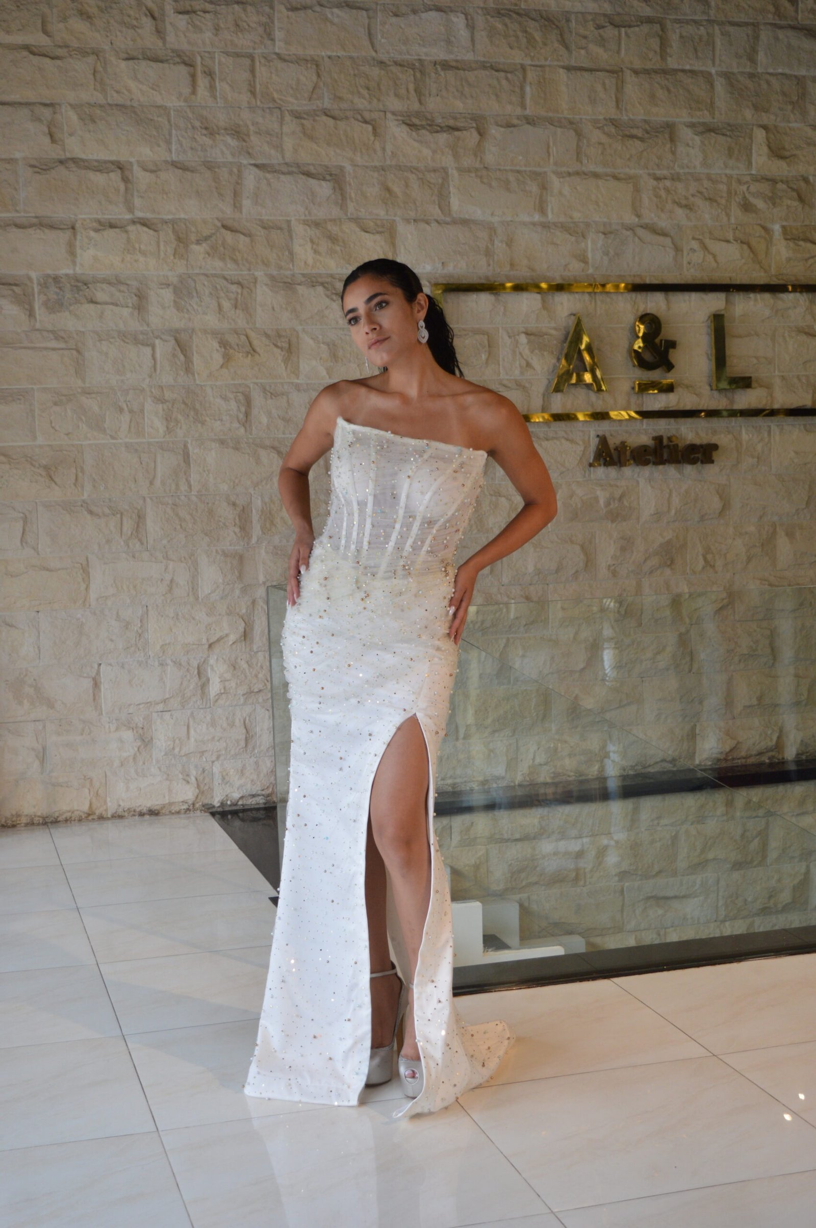Beaded Strapless White Dress