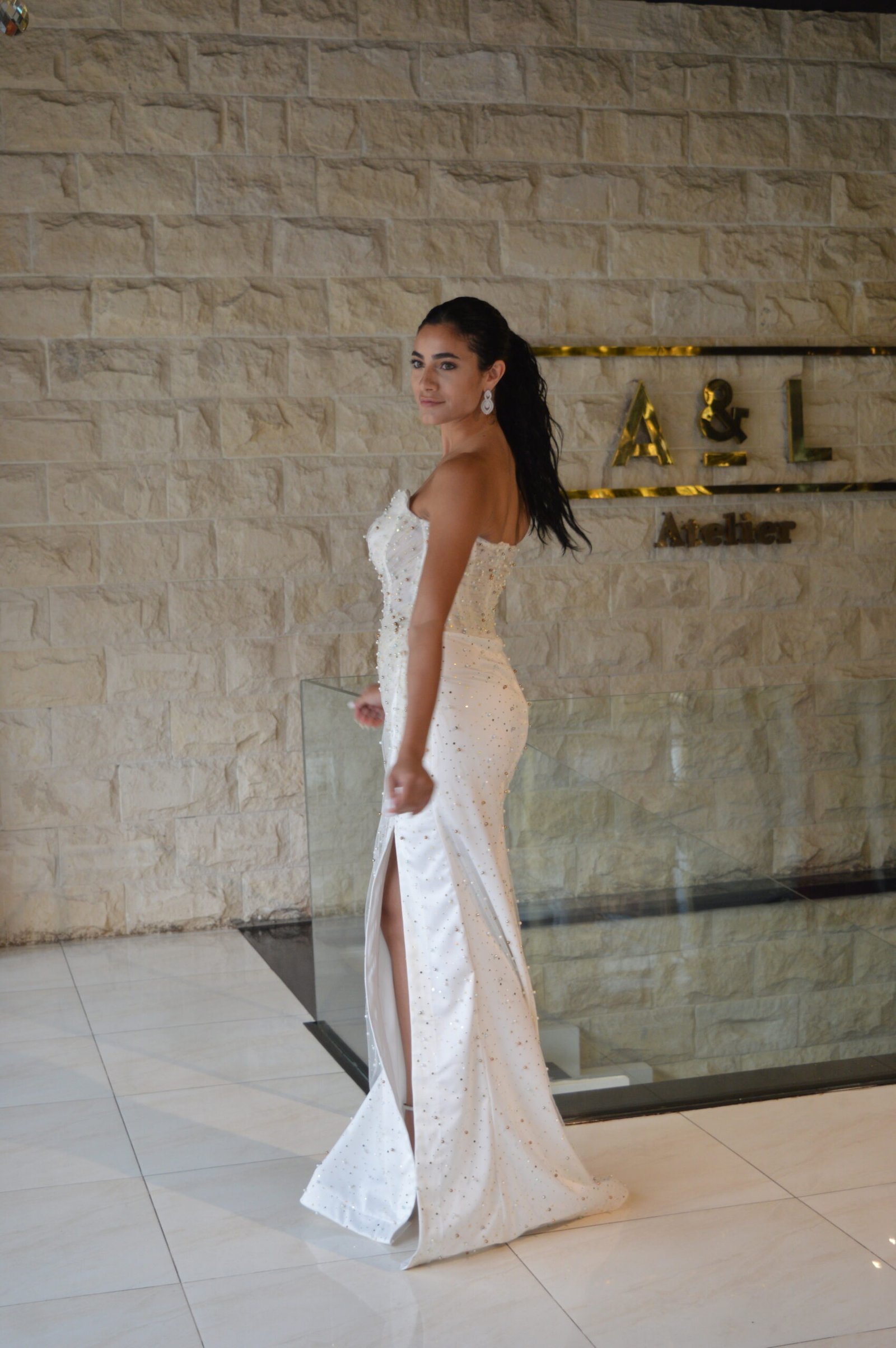 Beaded Strapless White Dress - Image 4