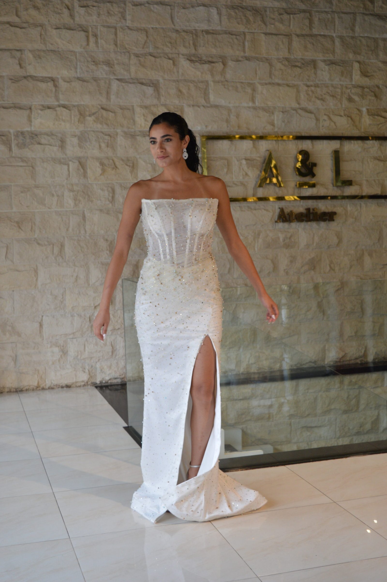 Beaded Strapless White Dress - Image 6