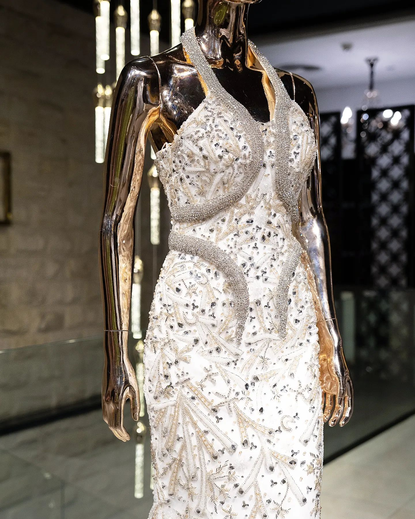 Sleeveless Beaded Bridal Dress with Handmade Embroidery - Image 3
