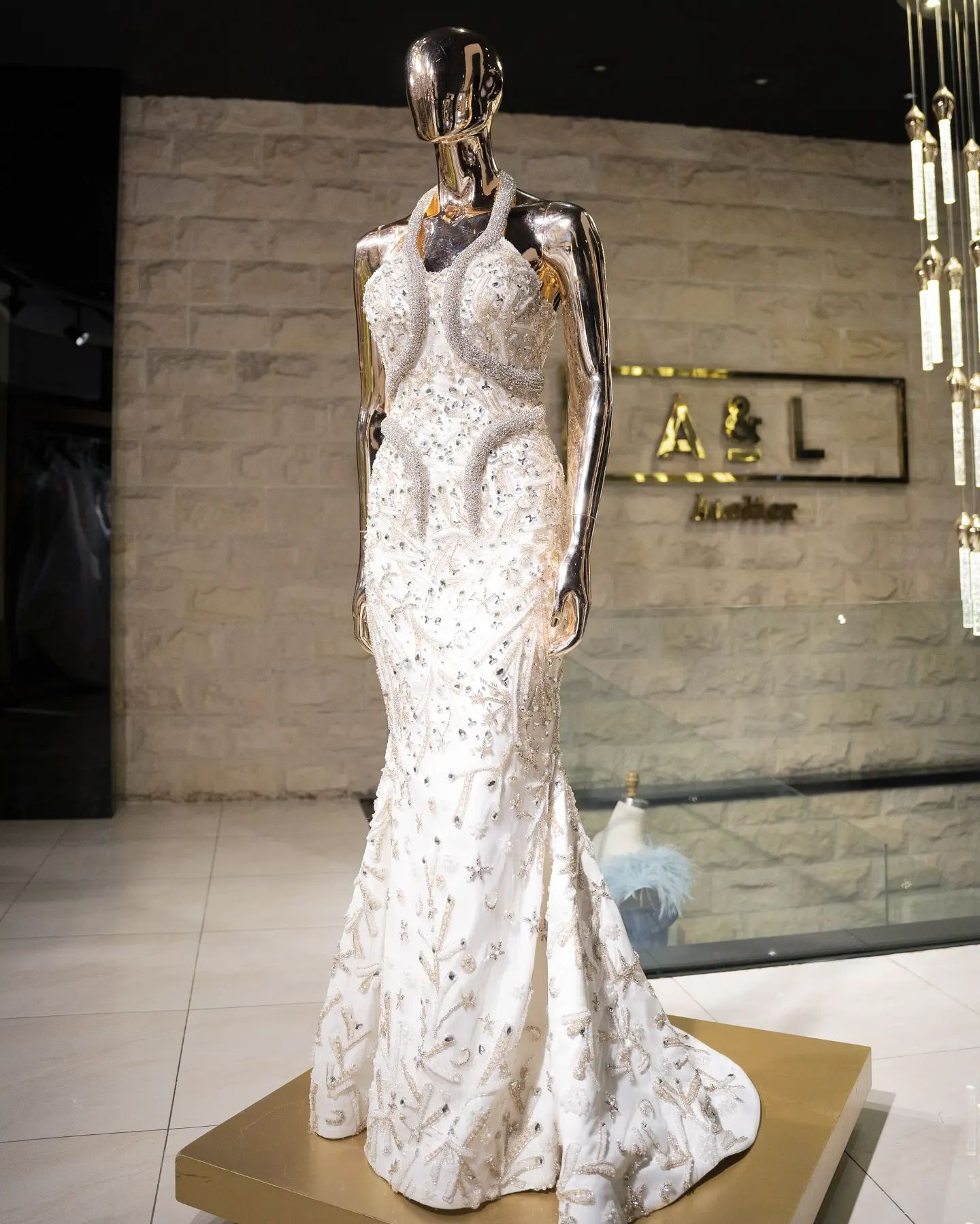 Sleeveless Beaded Bridal Dress with Handmade Embroidery - Image 4