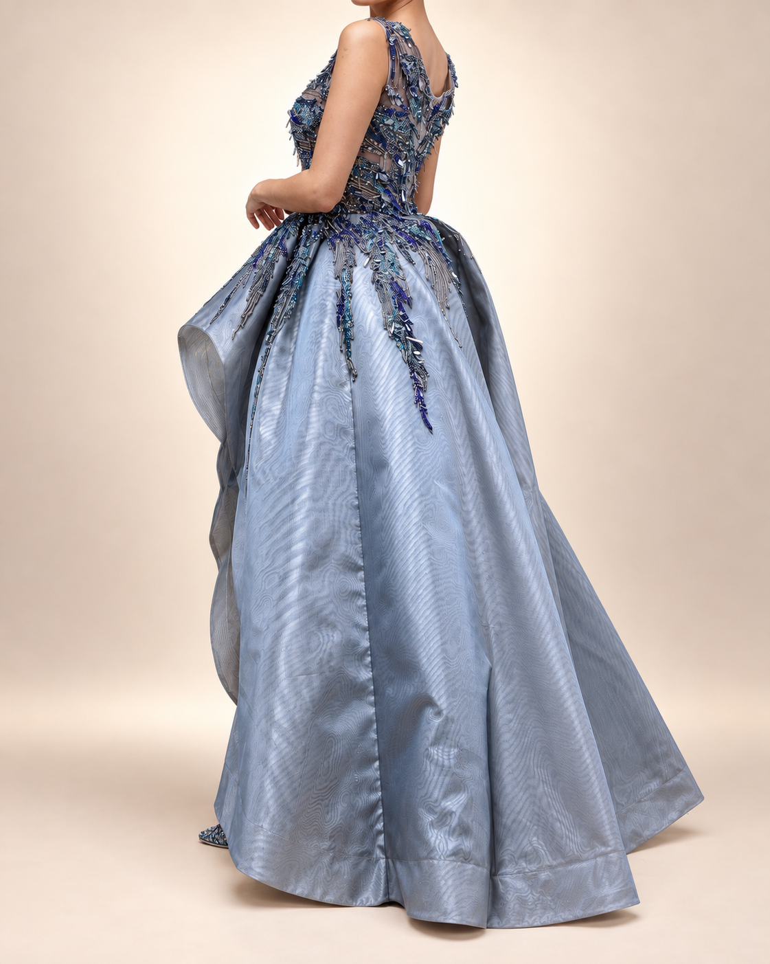 Embroidered Handmade Blue Dress With Tail - Image 2