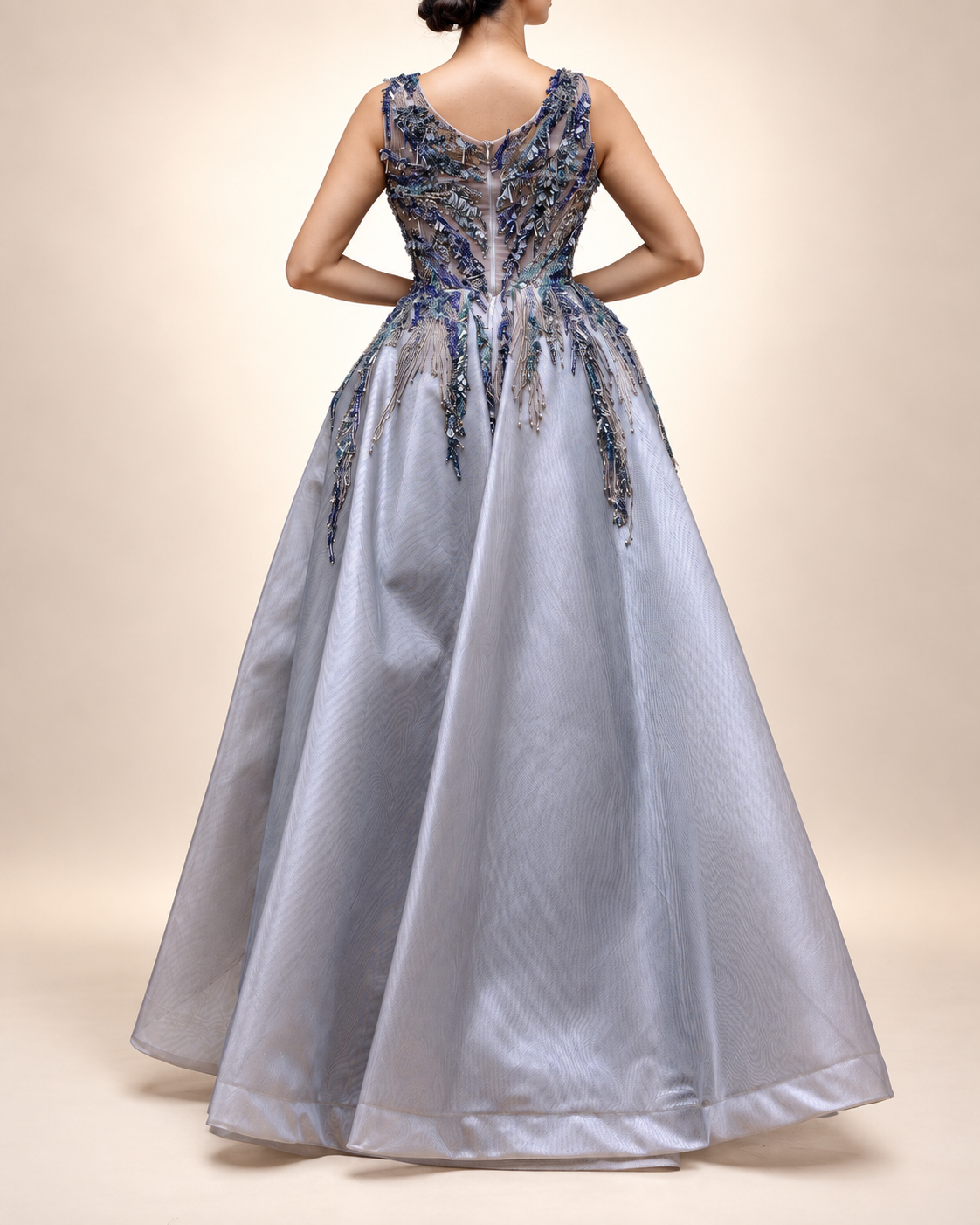 Embroidered Handmade Blue Dress With Tail - Image 4