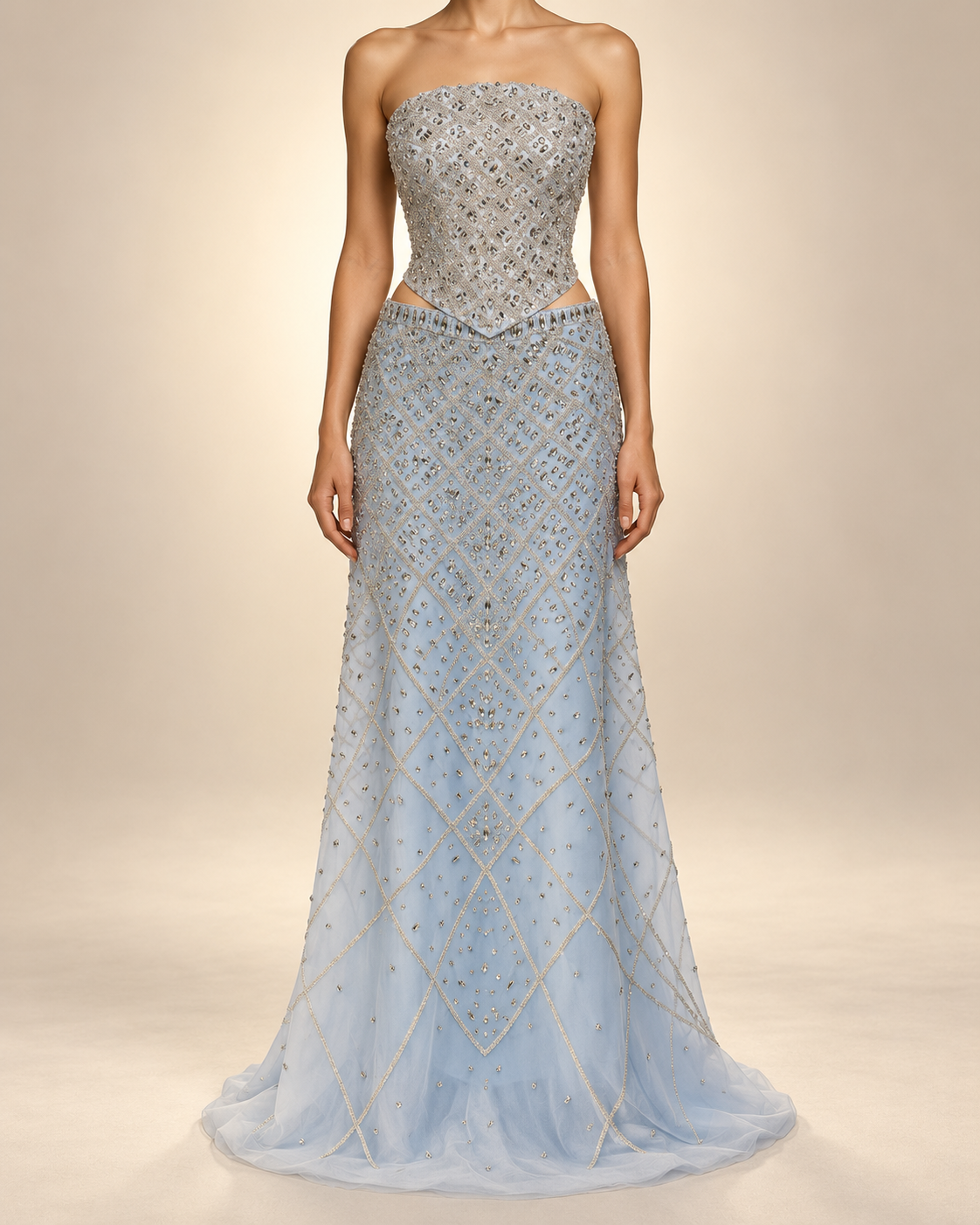 Powder-Blue Crystal Lattice Gown