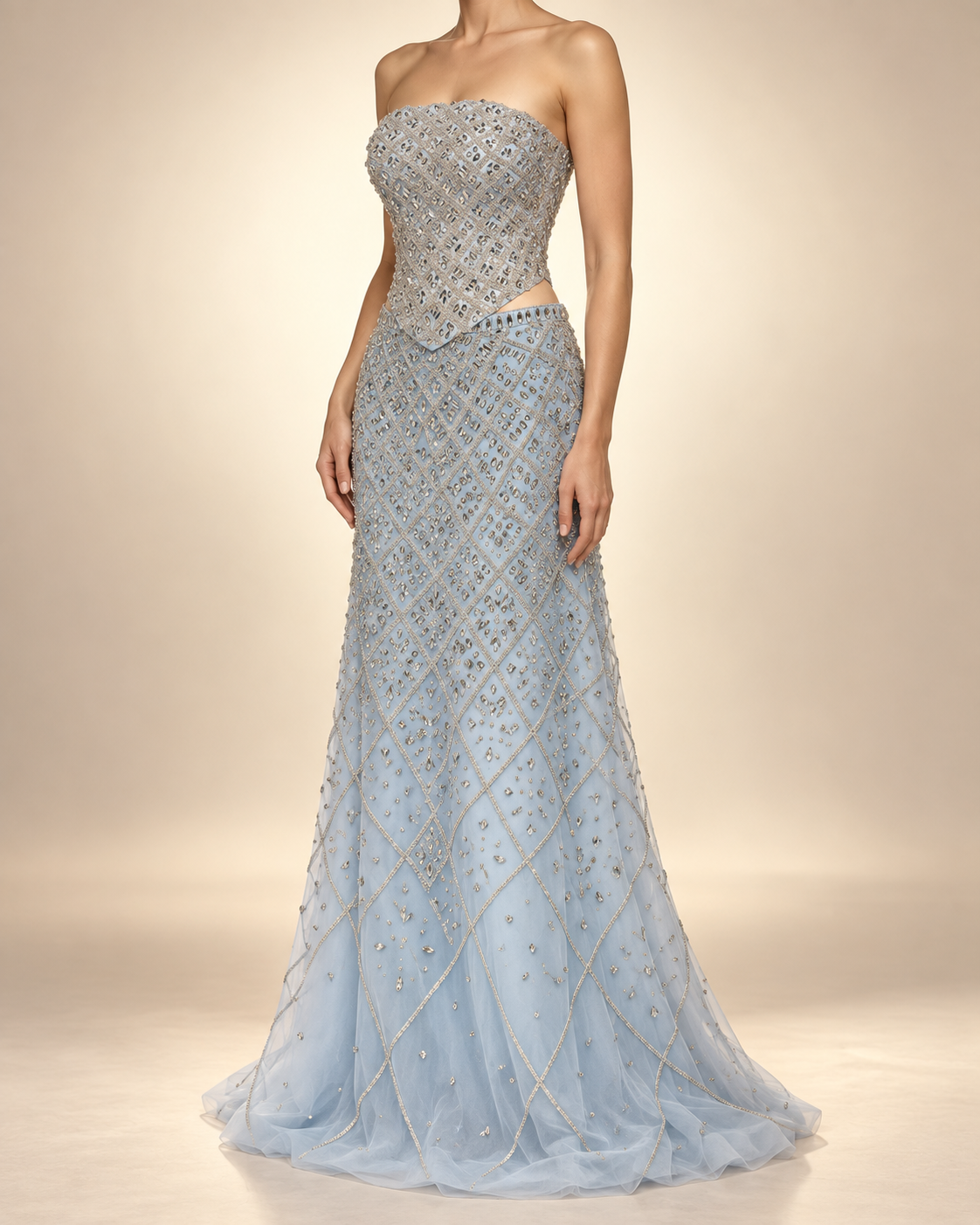 Powder-Blue Crystal Lattice Gown