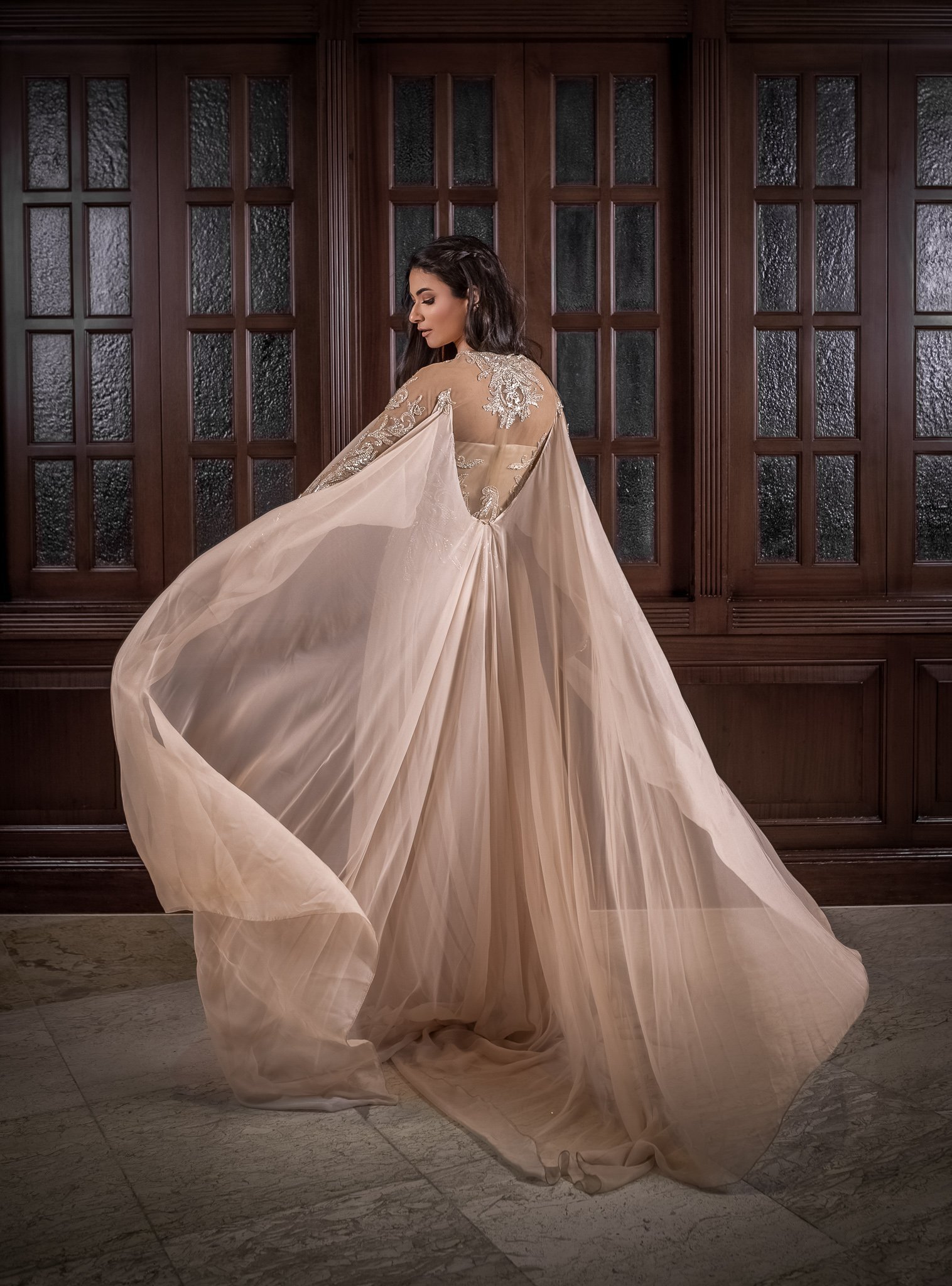 Beige Dress With Separable Cape - Image 5