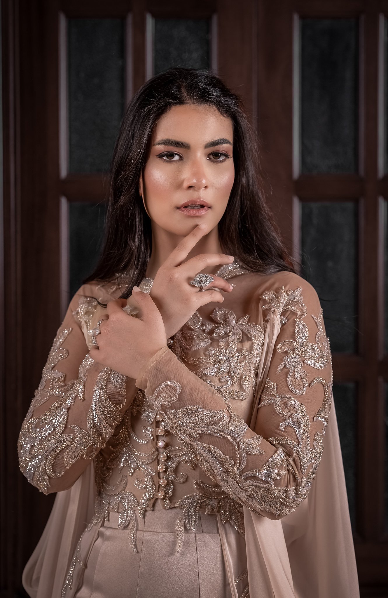 Beige Dress With Separable Cape - Image 3