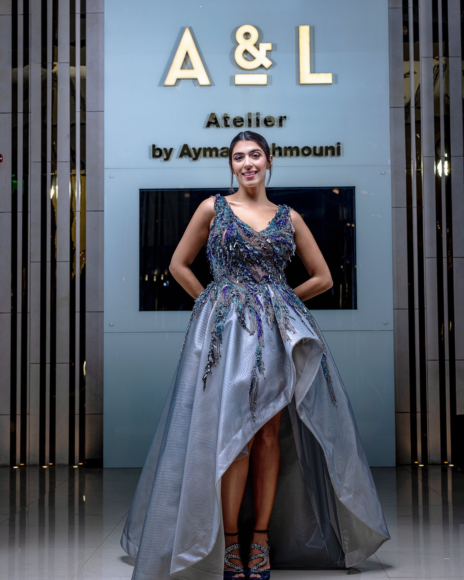 Embroidered Handmade Blue Dress With Tail