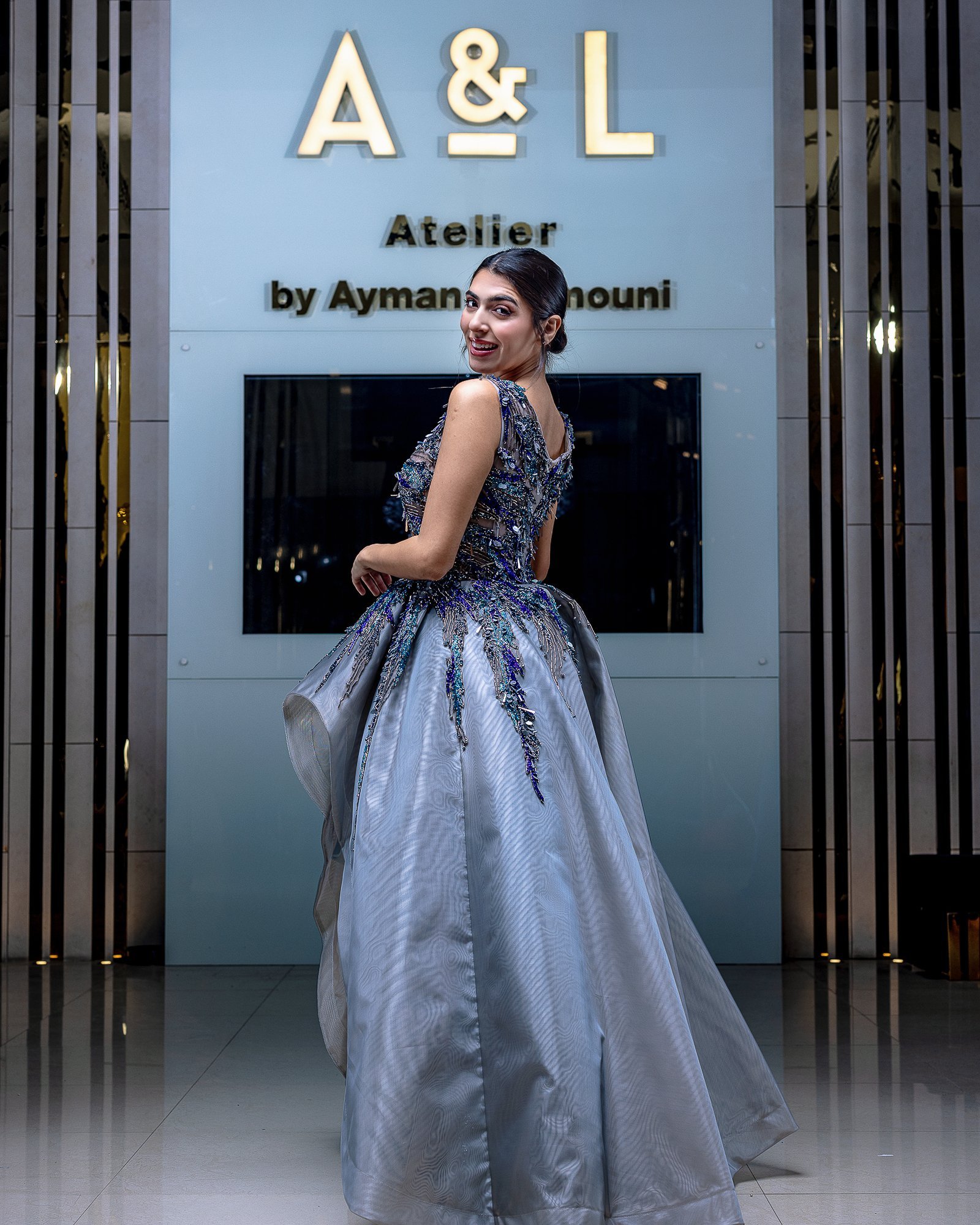 Embroidered Handmade Blue Dress With Tail - Image 2