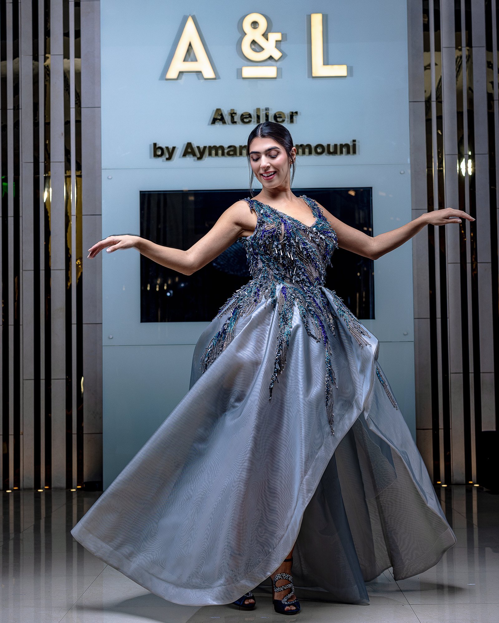 Embroidered Handmade Blue Dress With Tail - Image 4