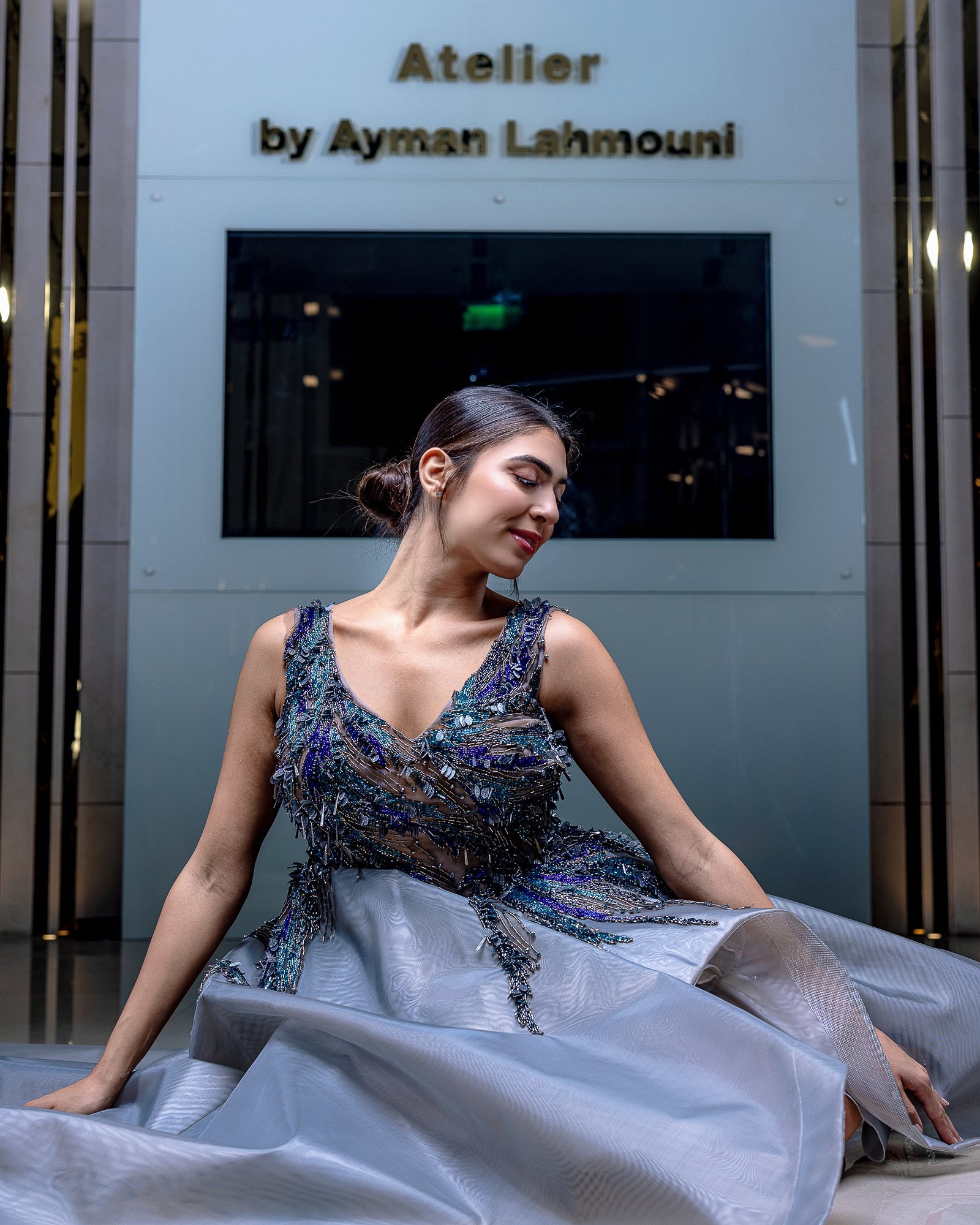 Embroidered Handmade Blue Dress With Tail - Image 8