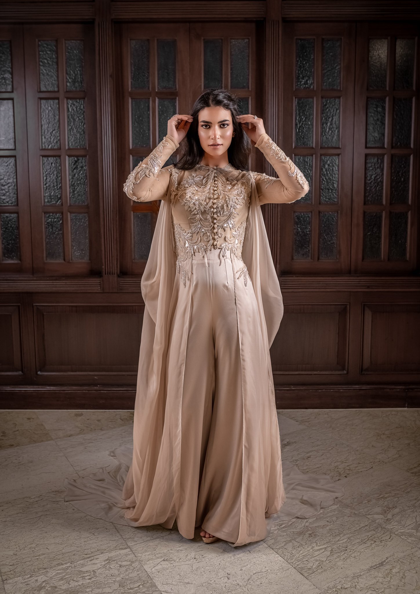 Beige Dress With Separable Cape