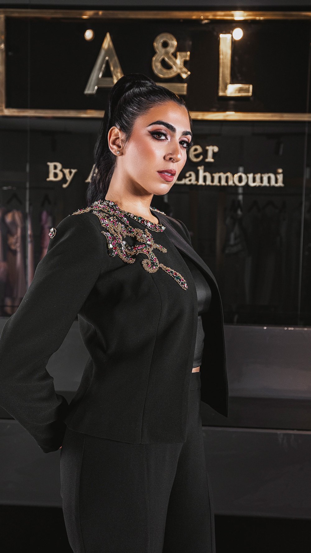 Black Embroidered Soiree Suit