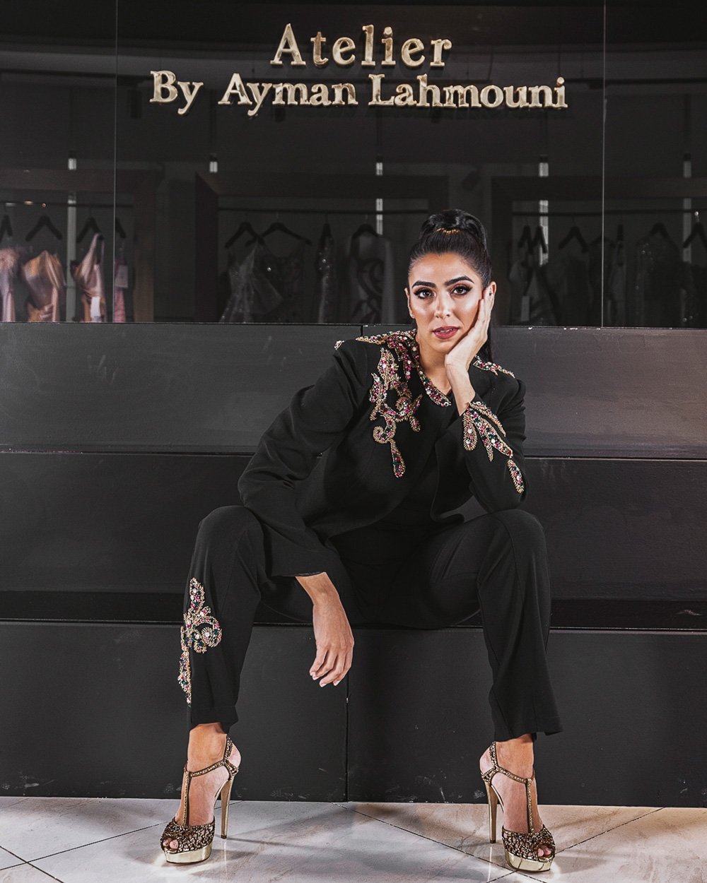 Black Embroidered Soiree Suit - Image 2
