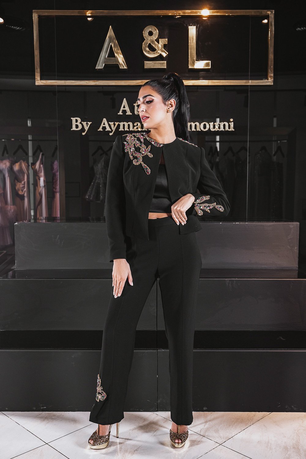 Black Embroidered Soiree Suit - Image 4