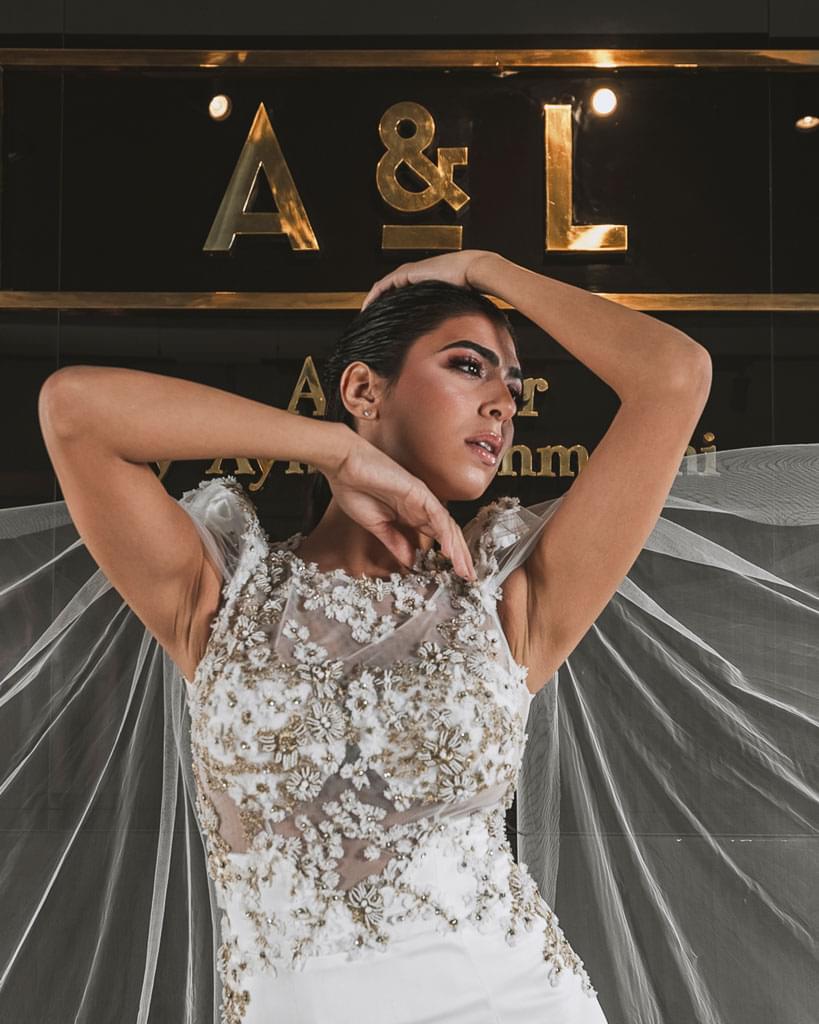 White Jumpsuit with Golden Flowers Embroidered Chest